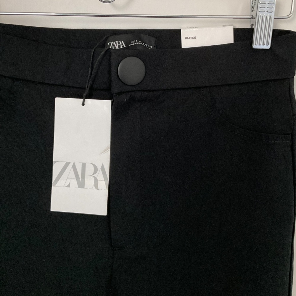 ZARA NWT Black Stretch Pants Hi-Rise Zip Size S